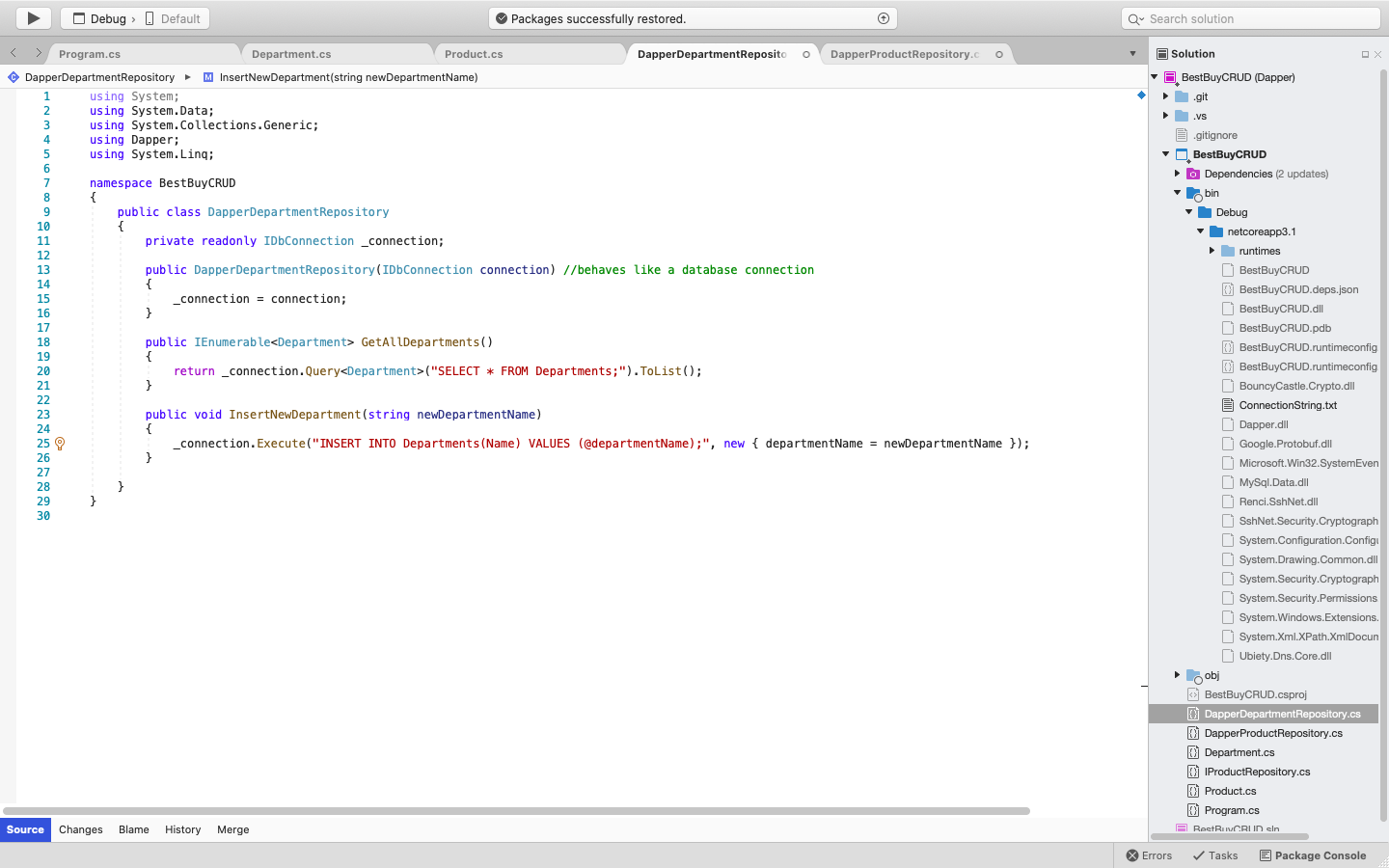 DapperDepartmentRepository ScreenCap